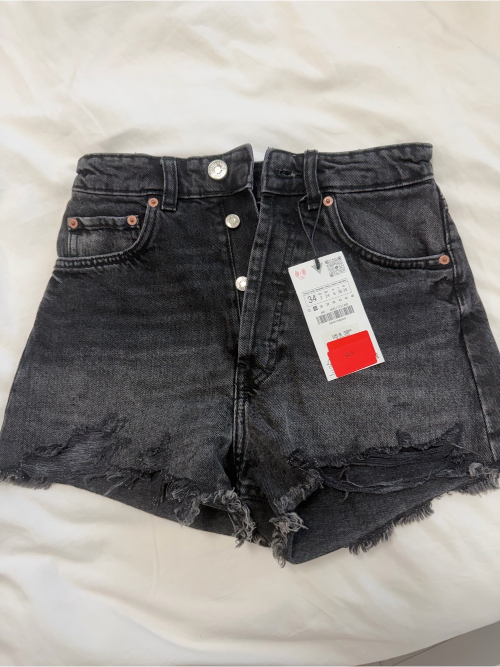 Zara Black Distressed High-Rise Denim Shorts